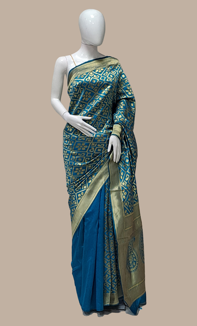 Turquoise Woven Art Silk Sari