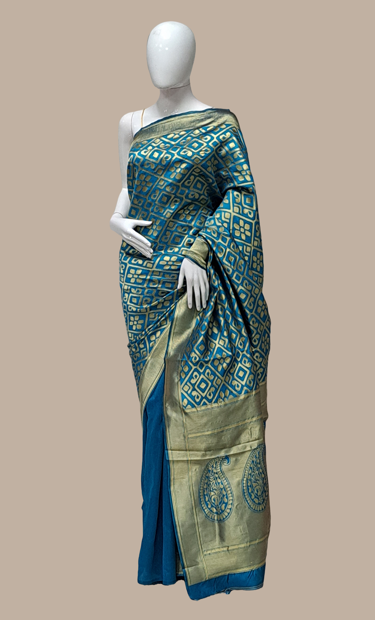 Turquoise Woven Art Silk Sari