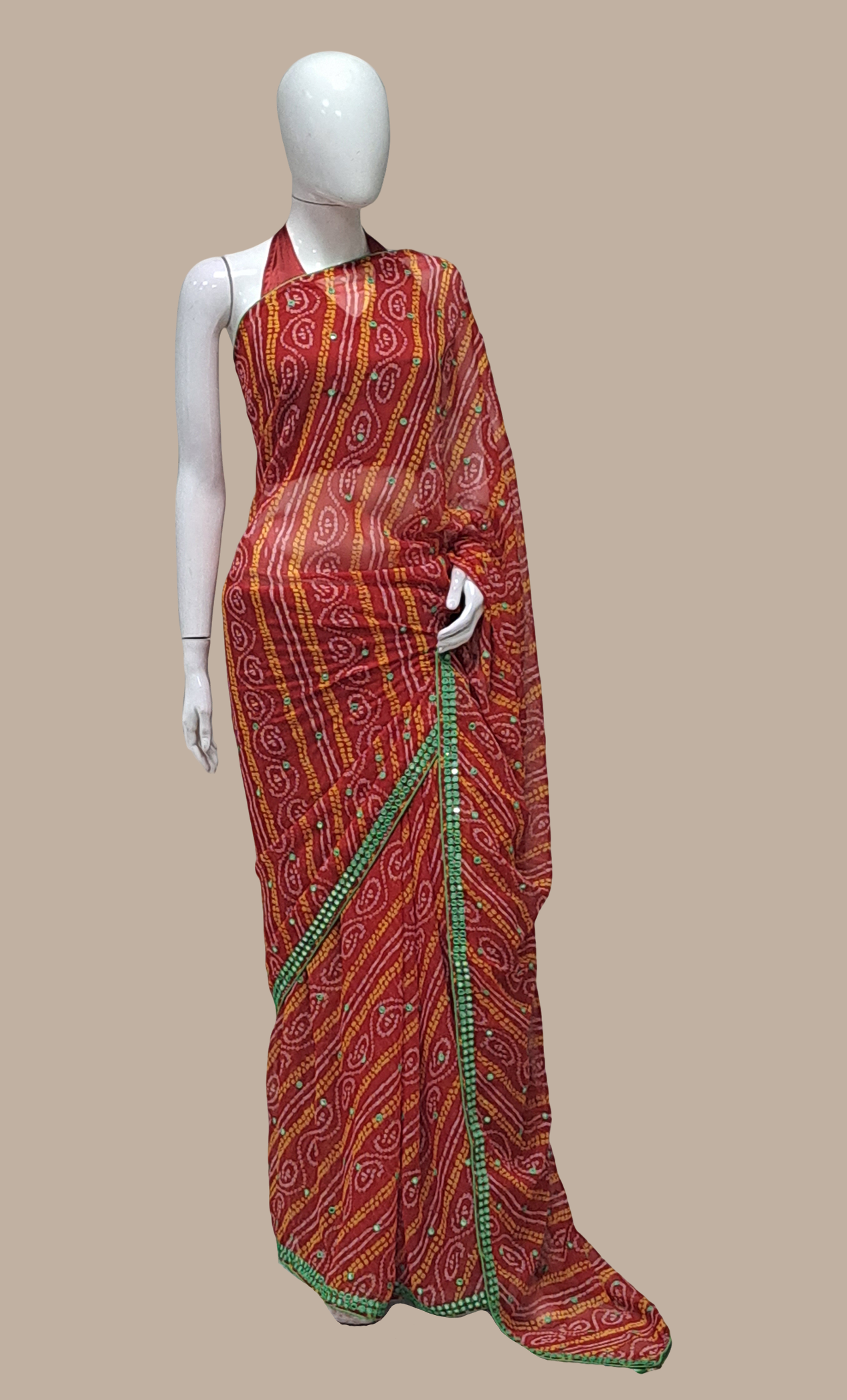 Red Bandhani Printed Sari