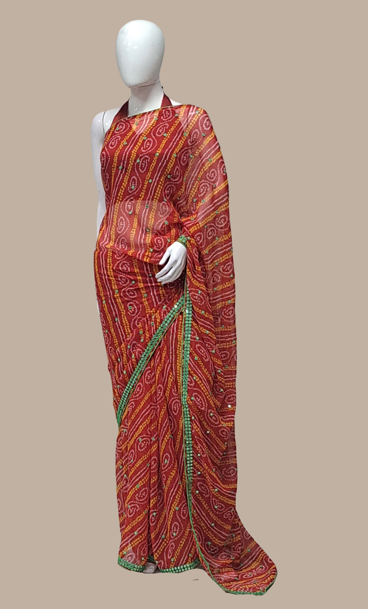 Red Bandhani Printed Sari