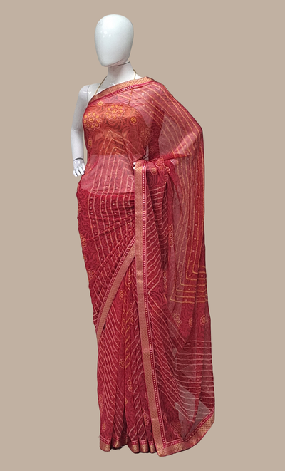 Cerise Bandhani Printed Sari