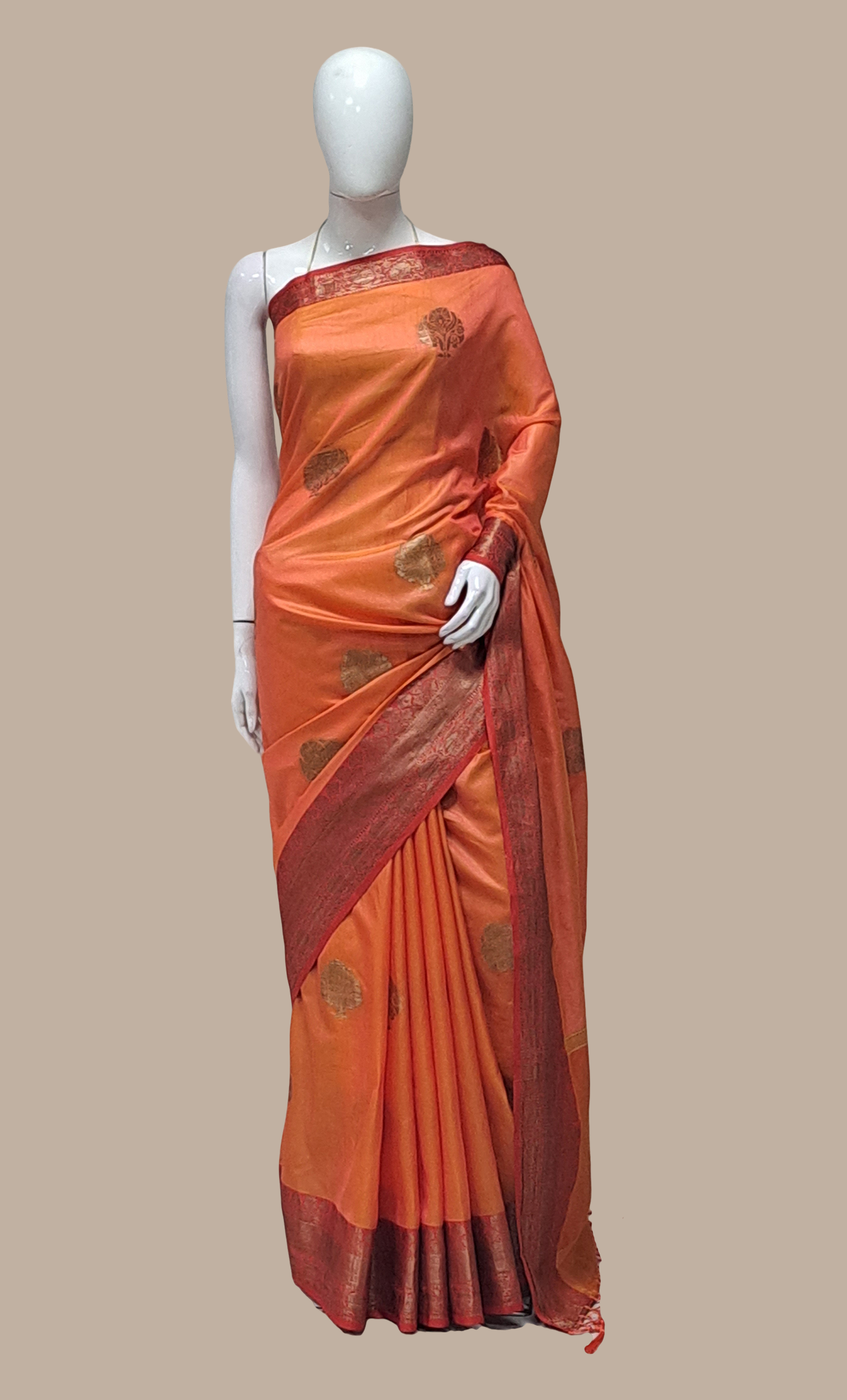 Deep Peach Woven Cotton Sari
