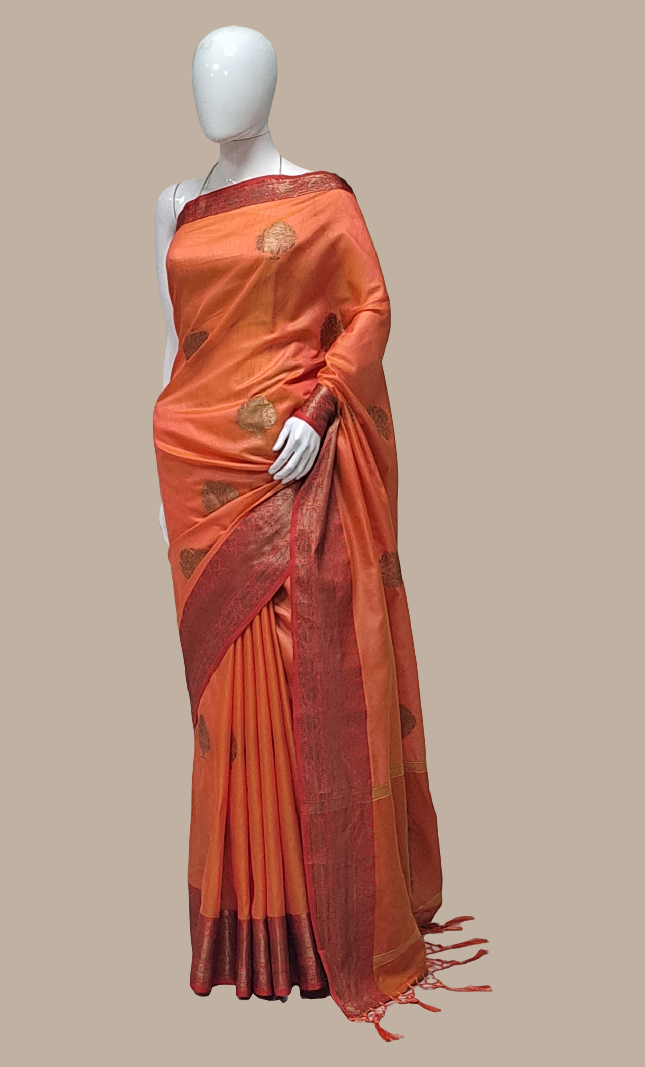 Deep Peach Woven Cotton Sari