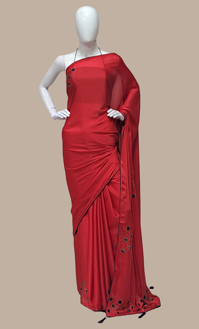 Rose Red Embroidered Sari