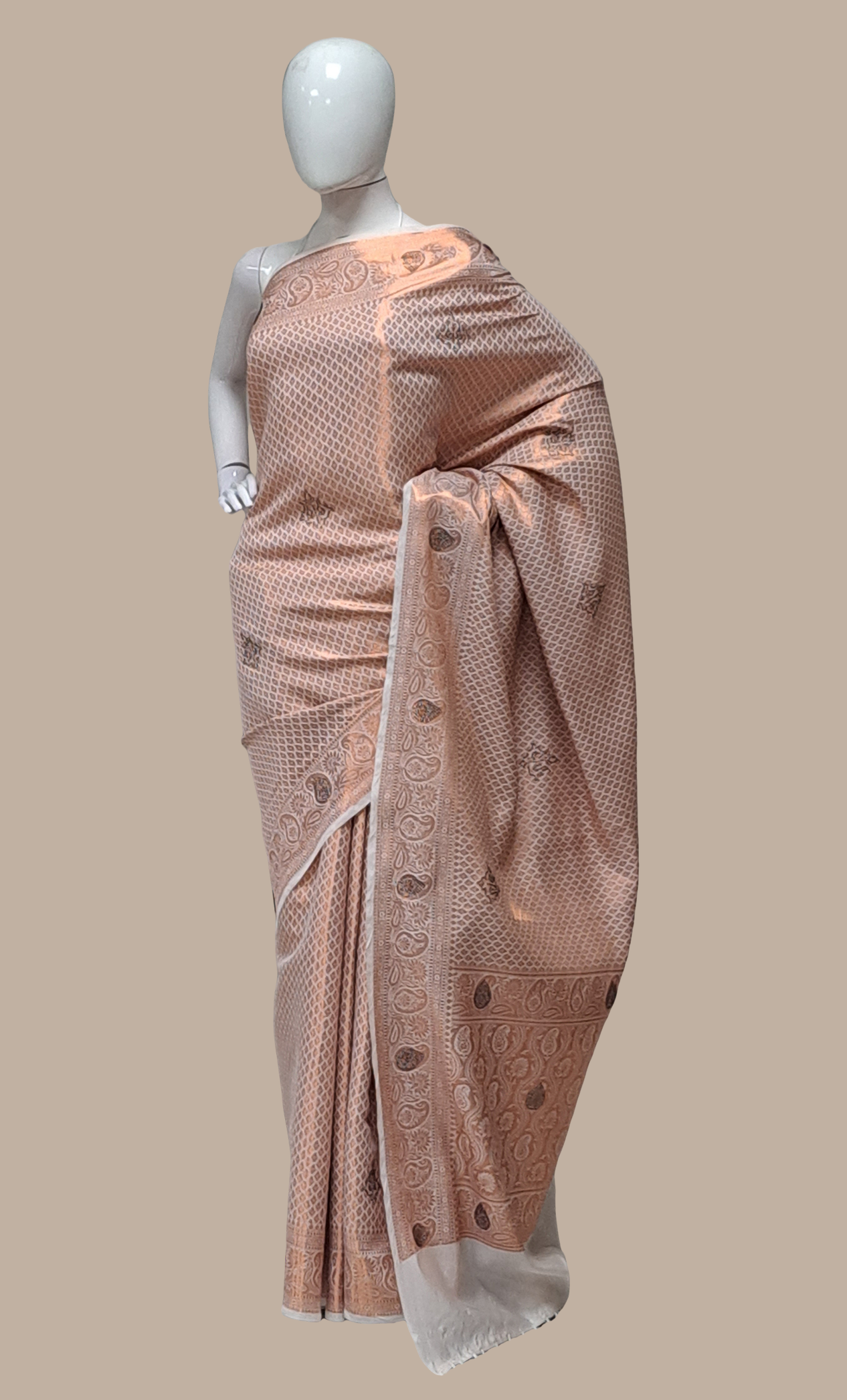 Off White Stonework Art Silk Sari