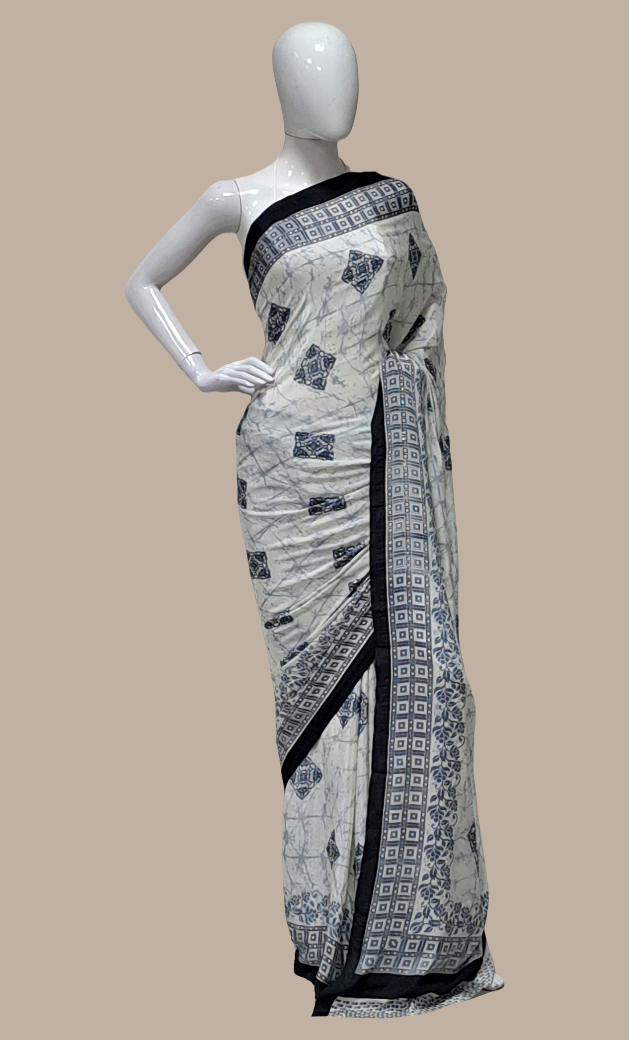 Off White Printed Sari