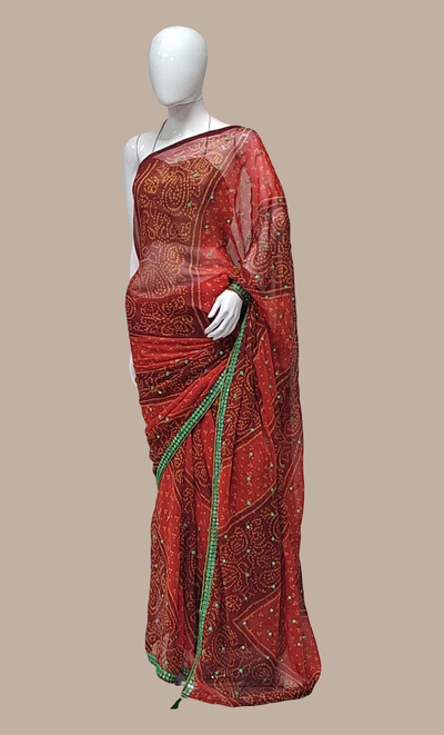 Maroon Bandhani Printed Sari