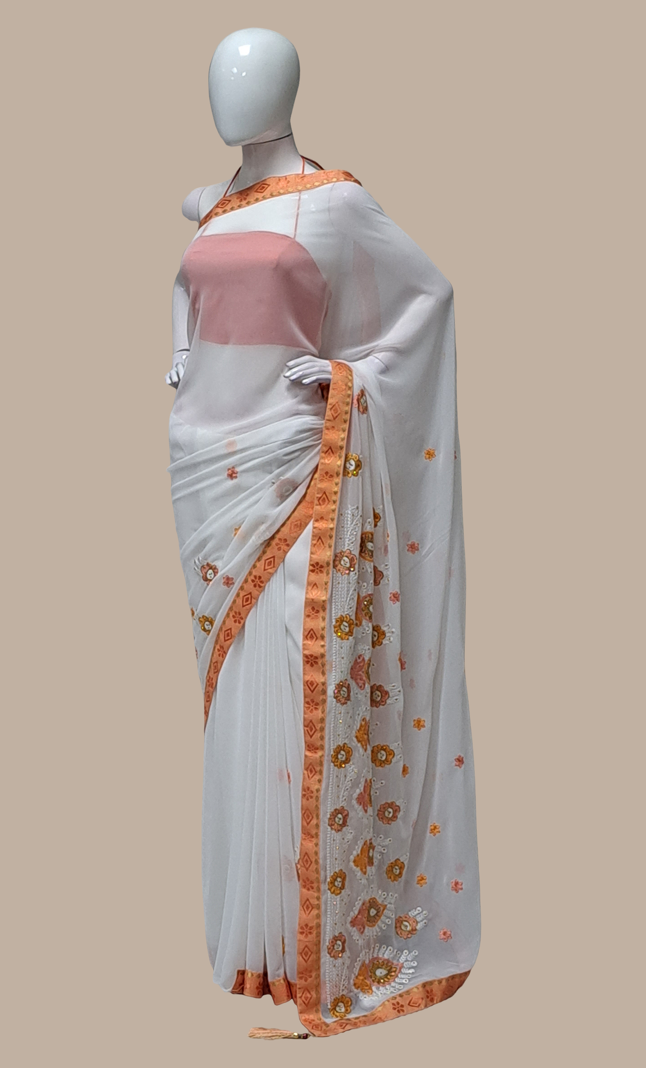 Peach Embroidered Sari