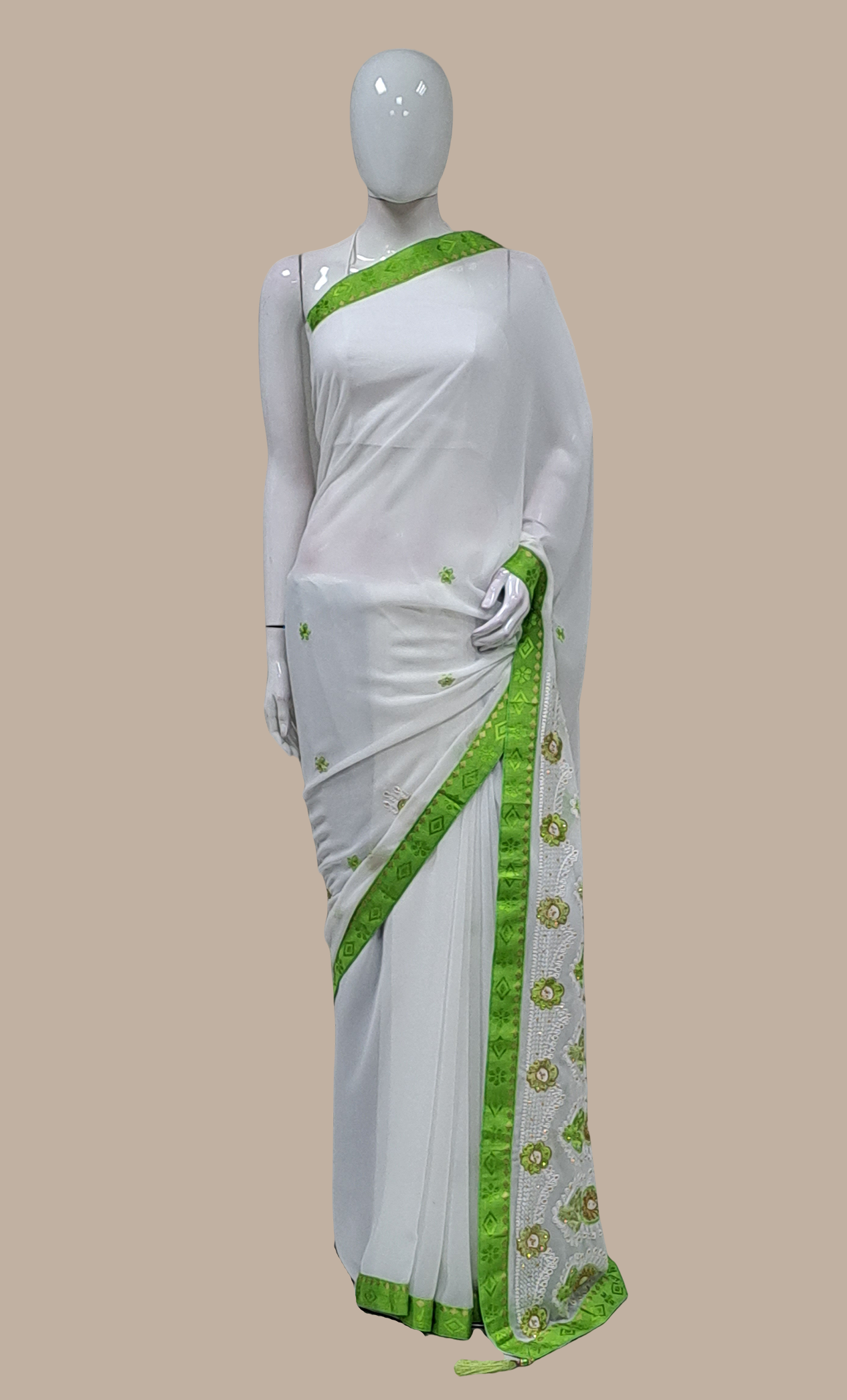 Lime Green Embroidered Sari