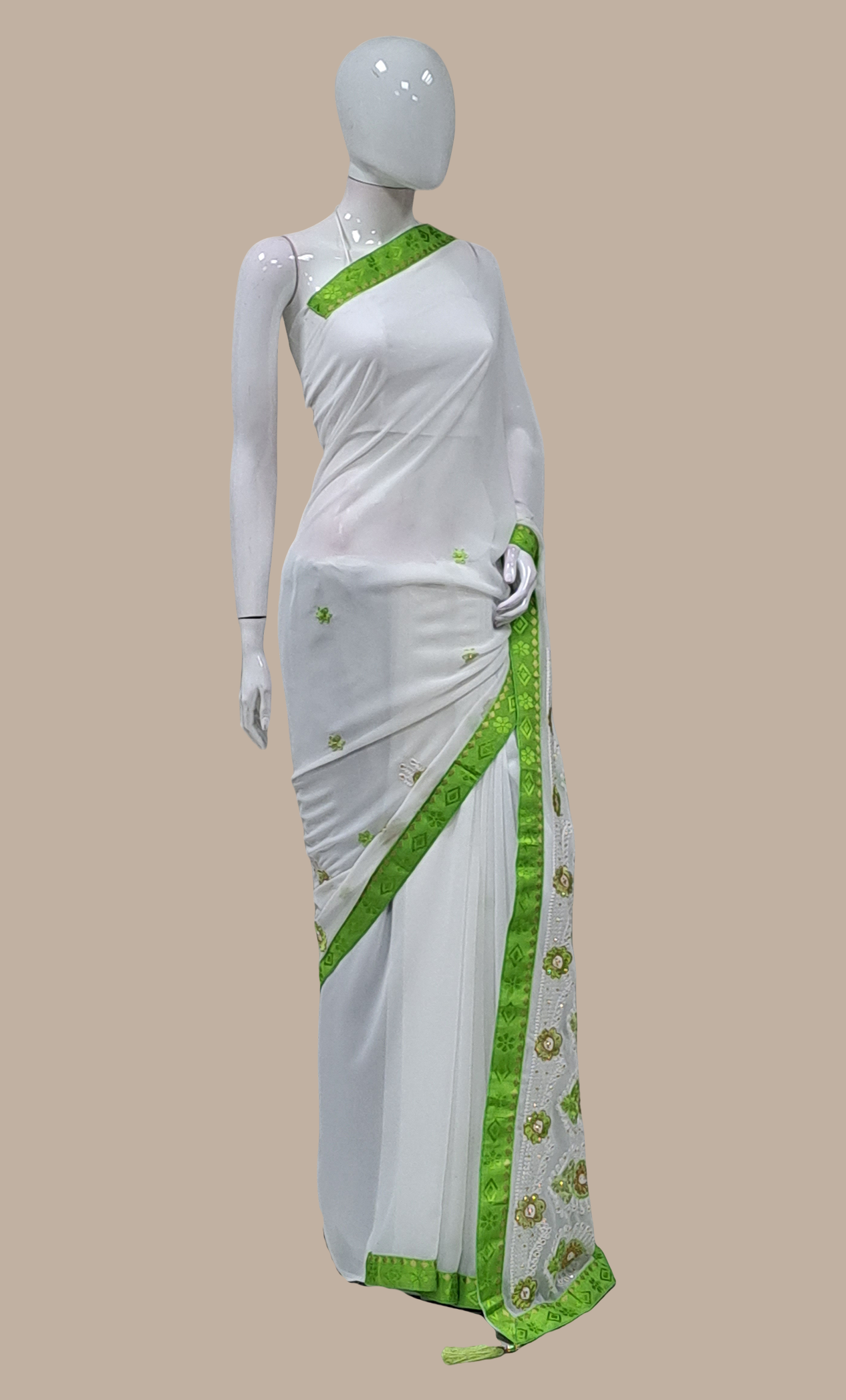 Lime Green Embroidered Sari