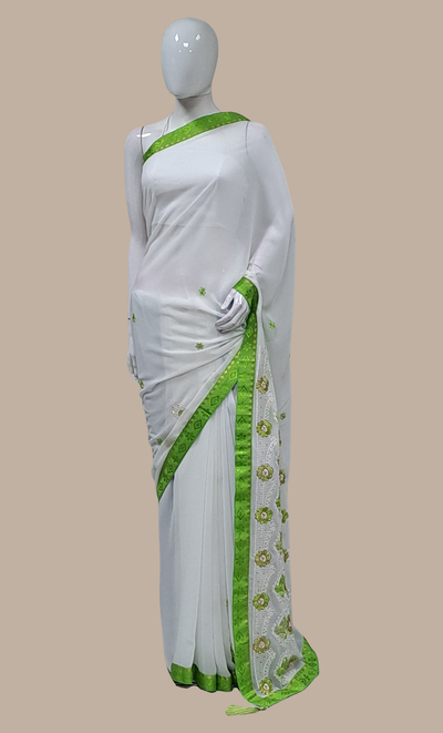 Lime Green Embroidered Sari