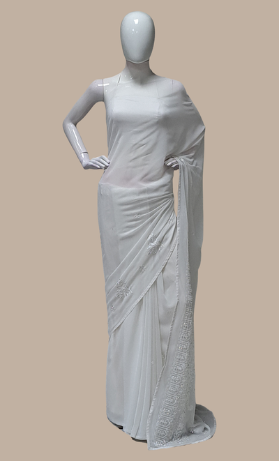 White Embroidered Sari