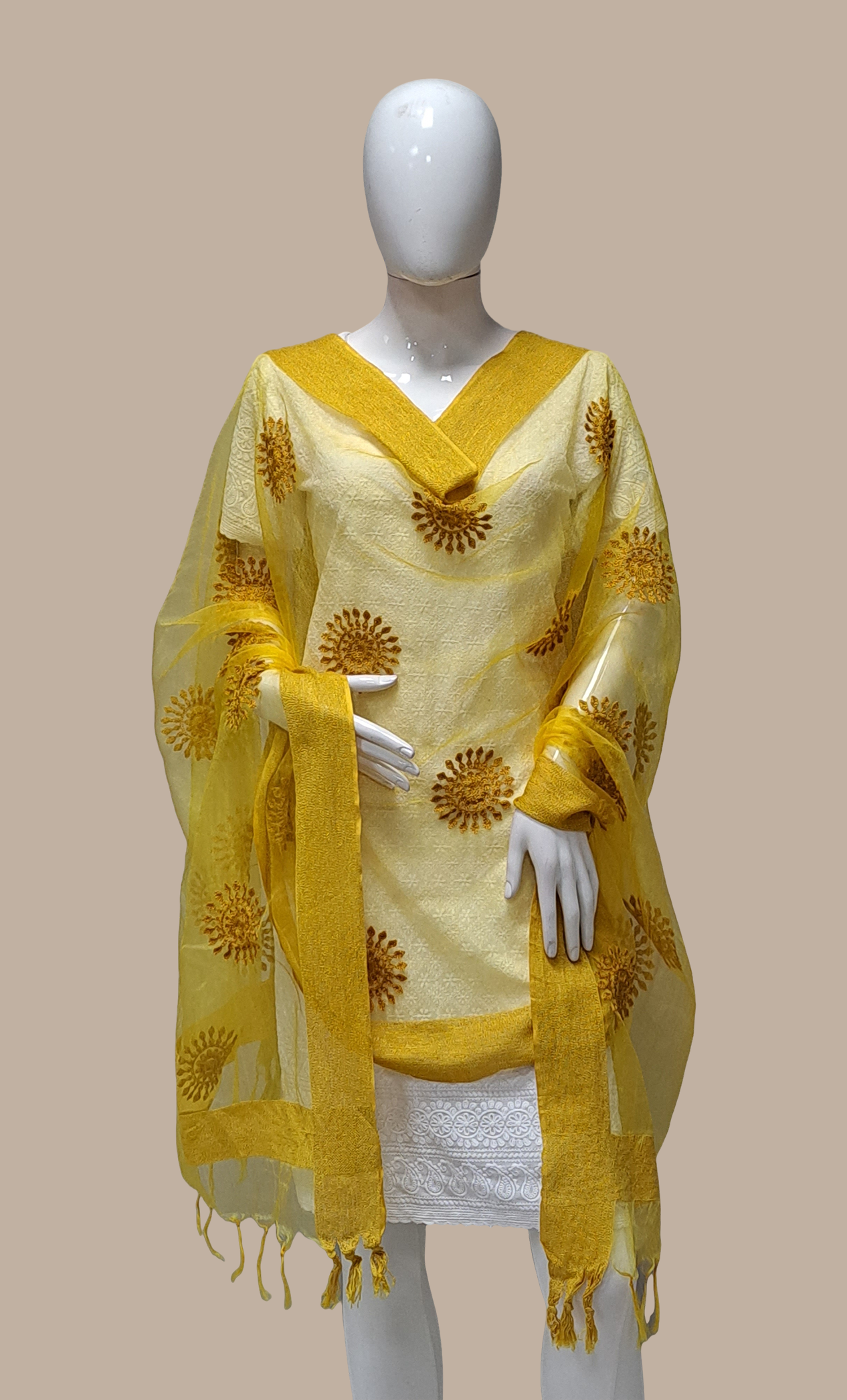 Canary Yellow Embroidered Dupatta
