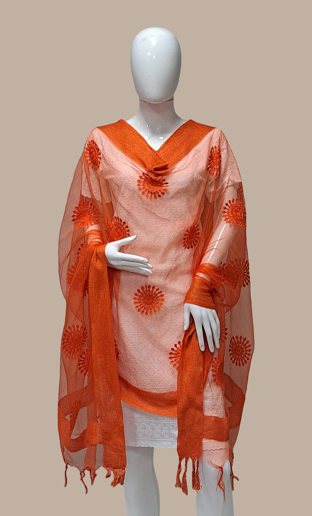 Deep Orange Embroidered Dupatta