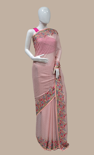 Dusty Mink Embroidered Sari