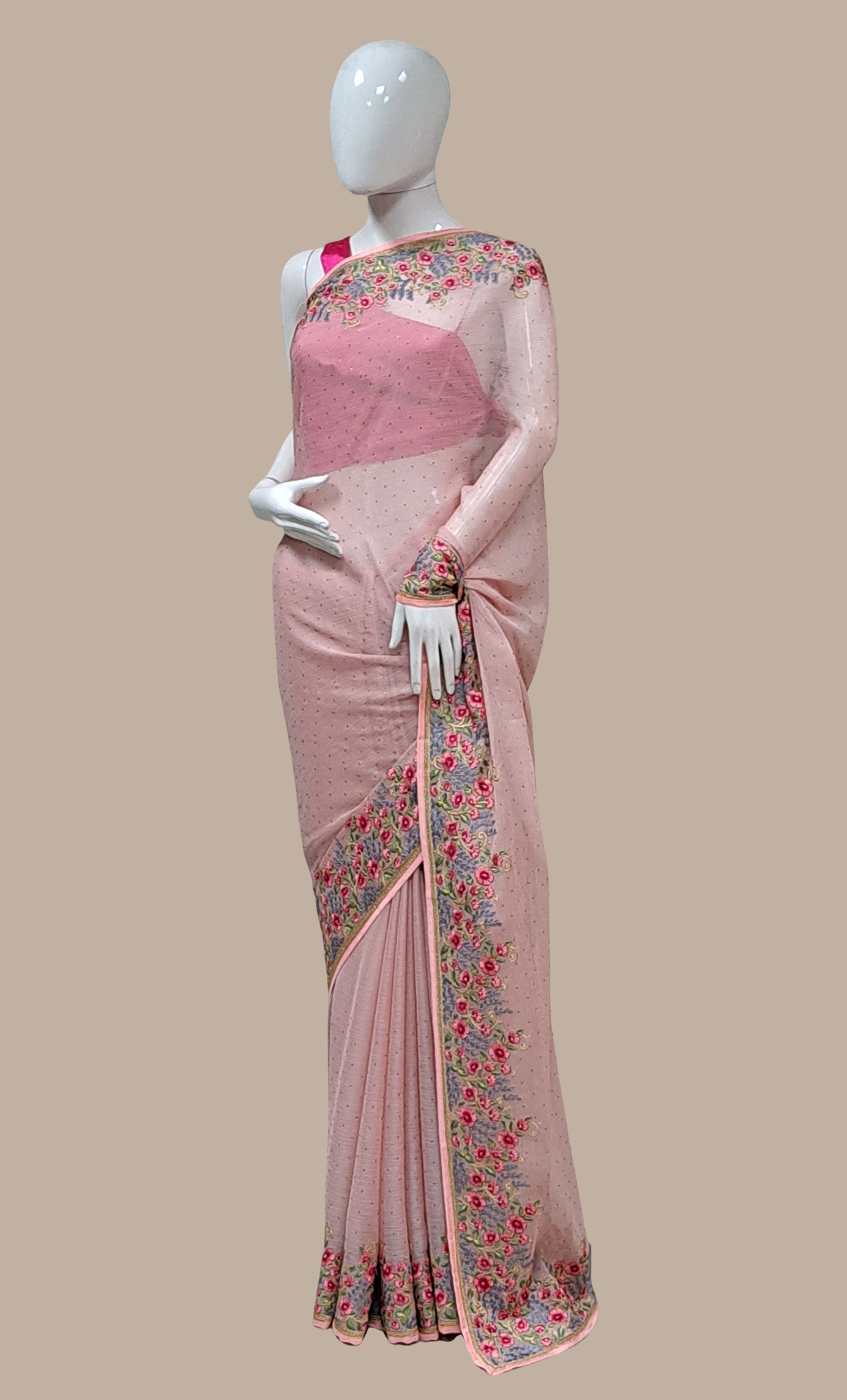 Dusty Mink Embroidered Sari