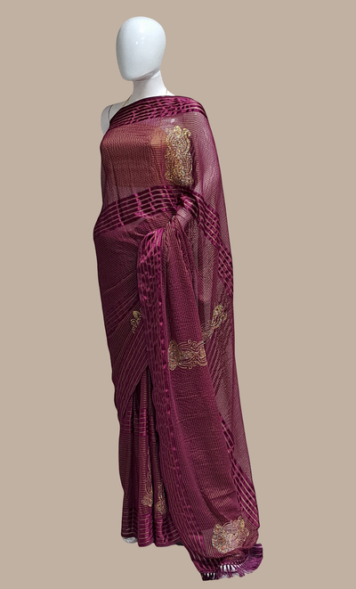 Deep Plum Embroidered Sari