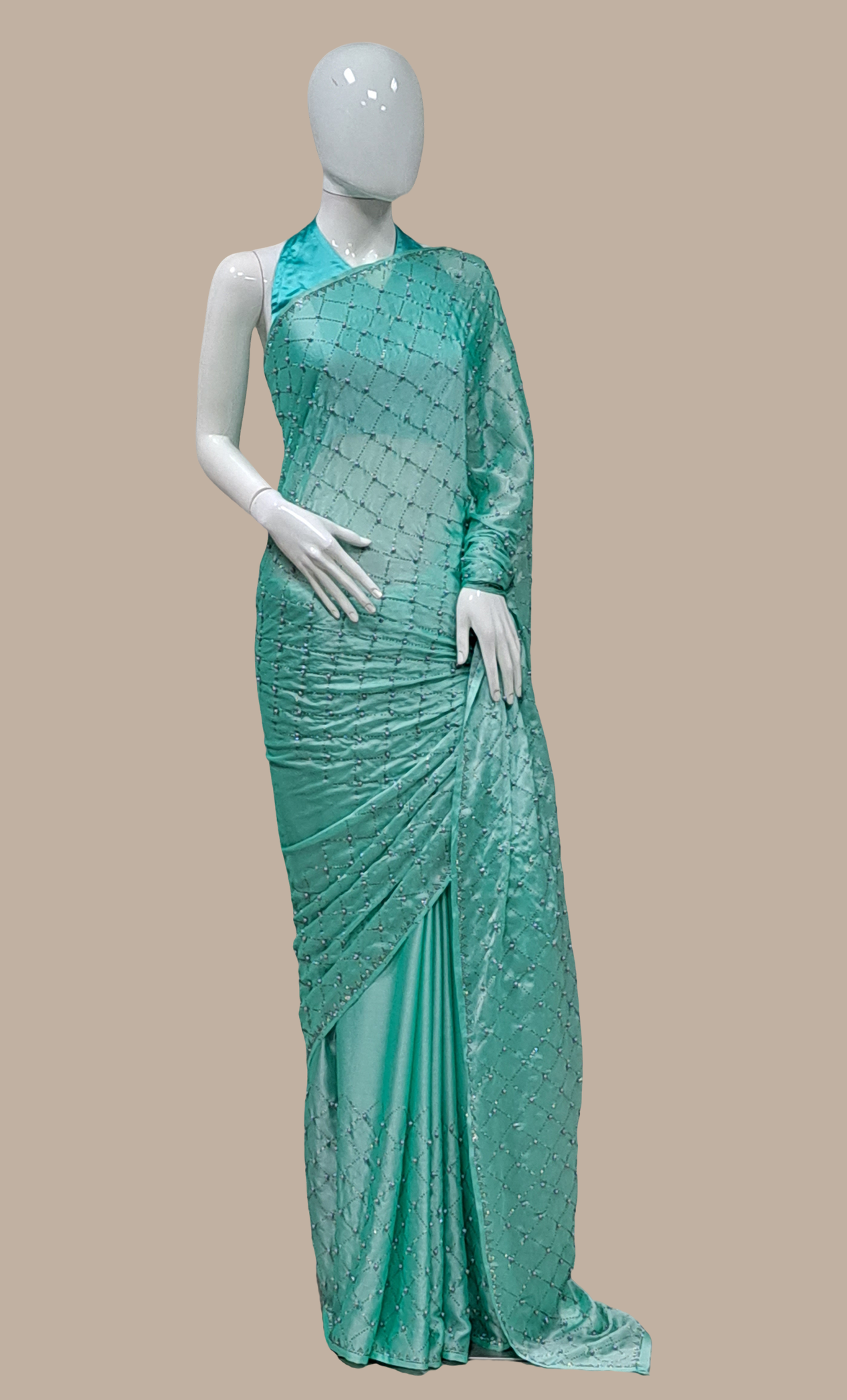 Aqua Green Embroidered Sari