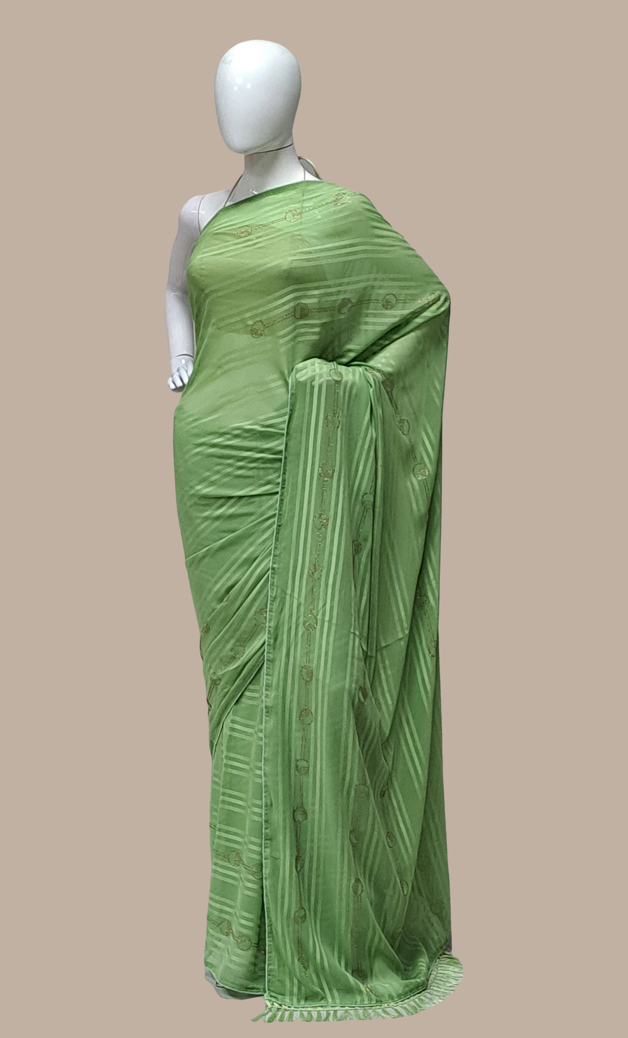Olive Green Embroidered Sari