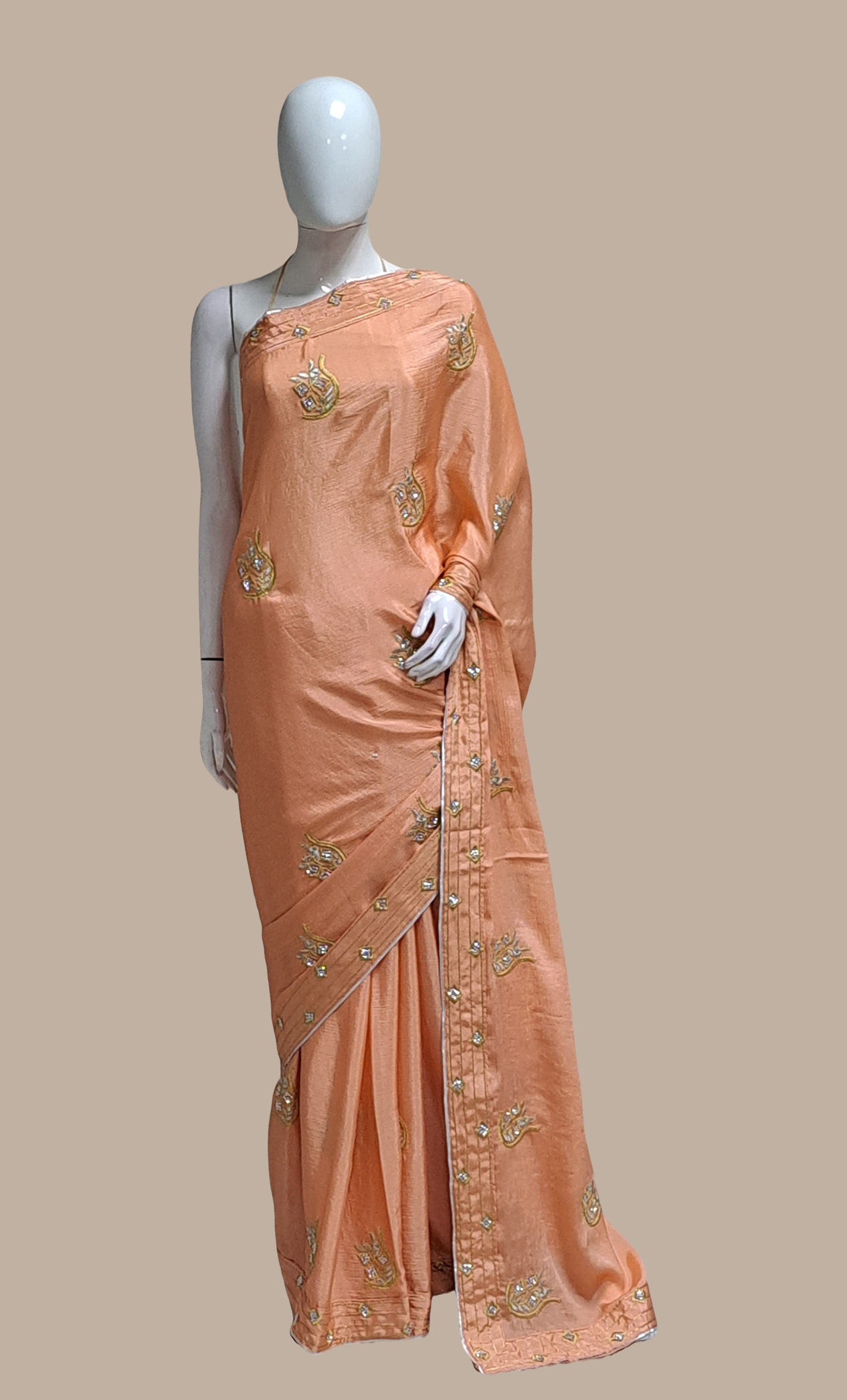 Peach Embroidered Sari