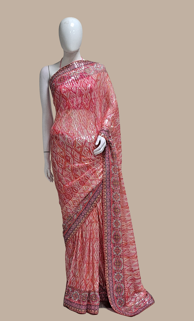 Fuscia Sequin Embroidered Sari