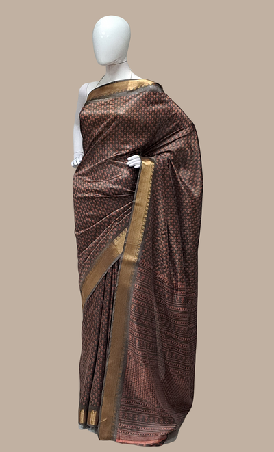 Dark Grey Printed Cotton Sari