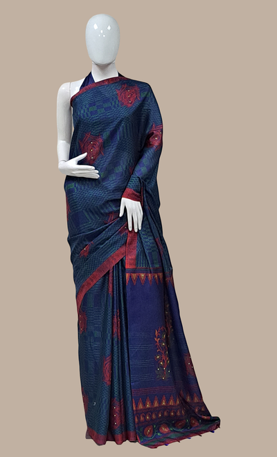 Deep Blue Printed Cotton Sari
