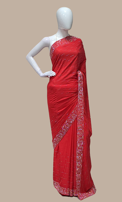Spicy Red Embroidered Sari