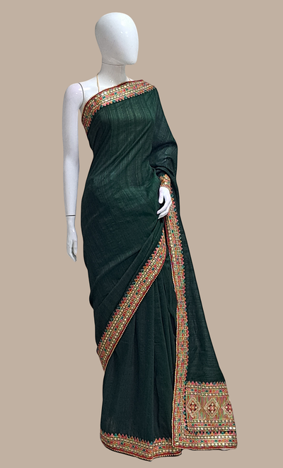 Bottle Green Embroidered Sari
