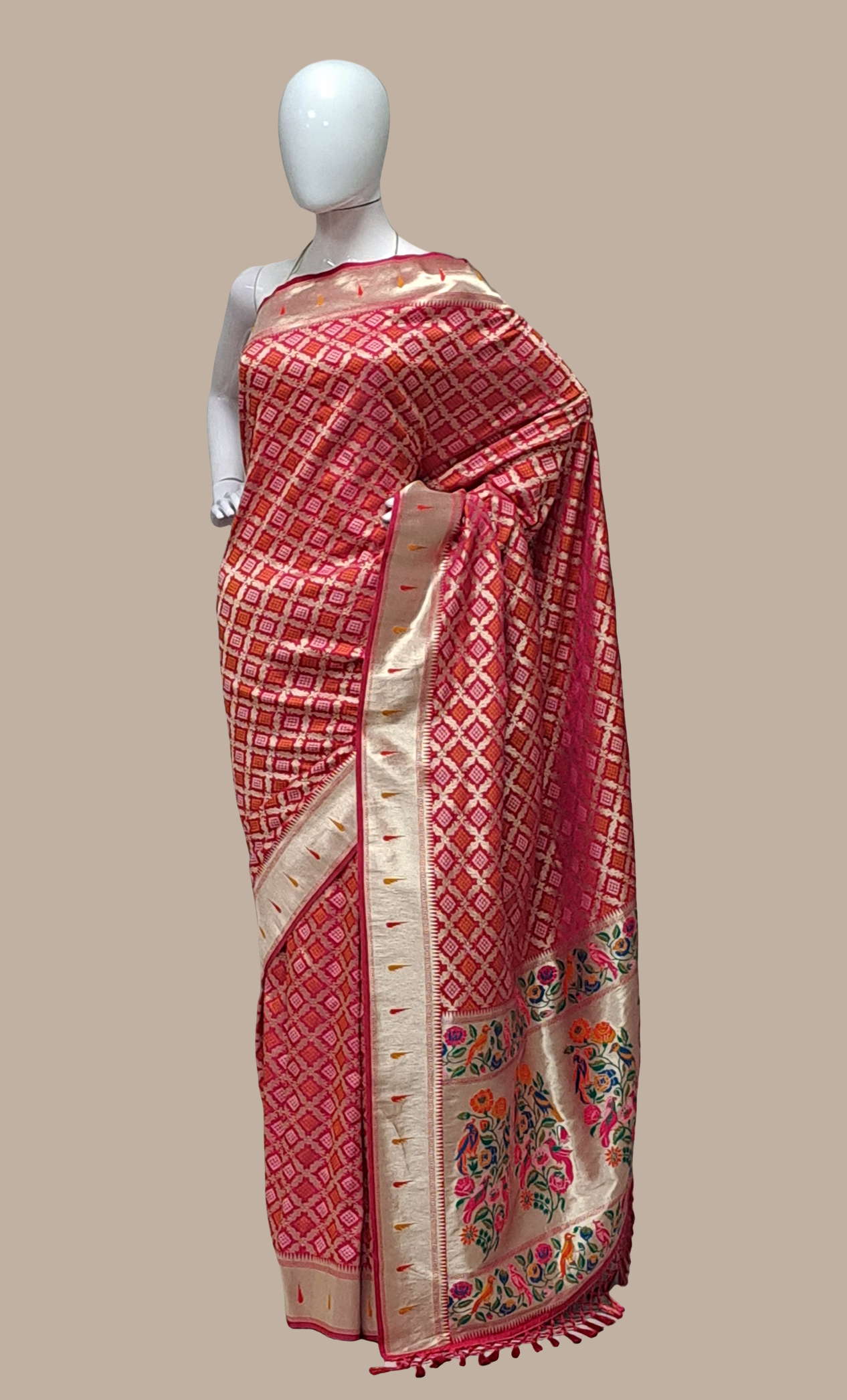 Deep Cerise Woven Art Silk Sari