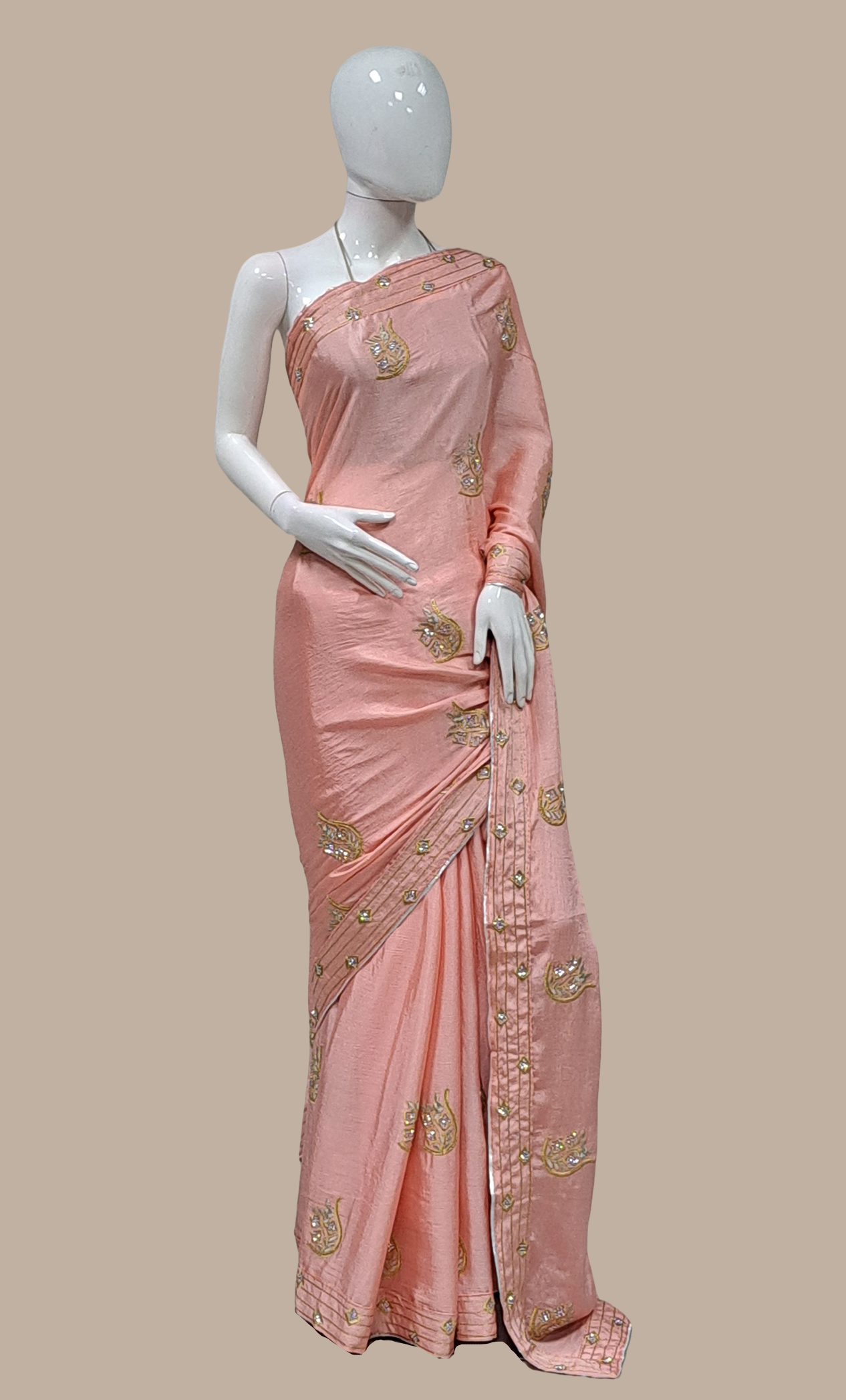 Rose Peach Embroidered Sari