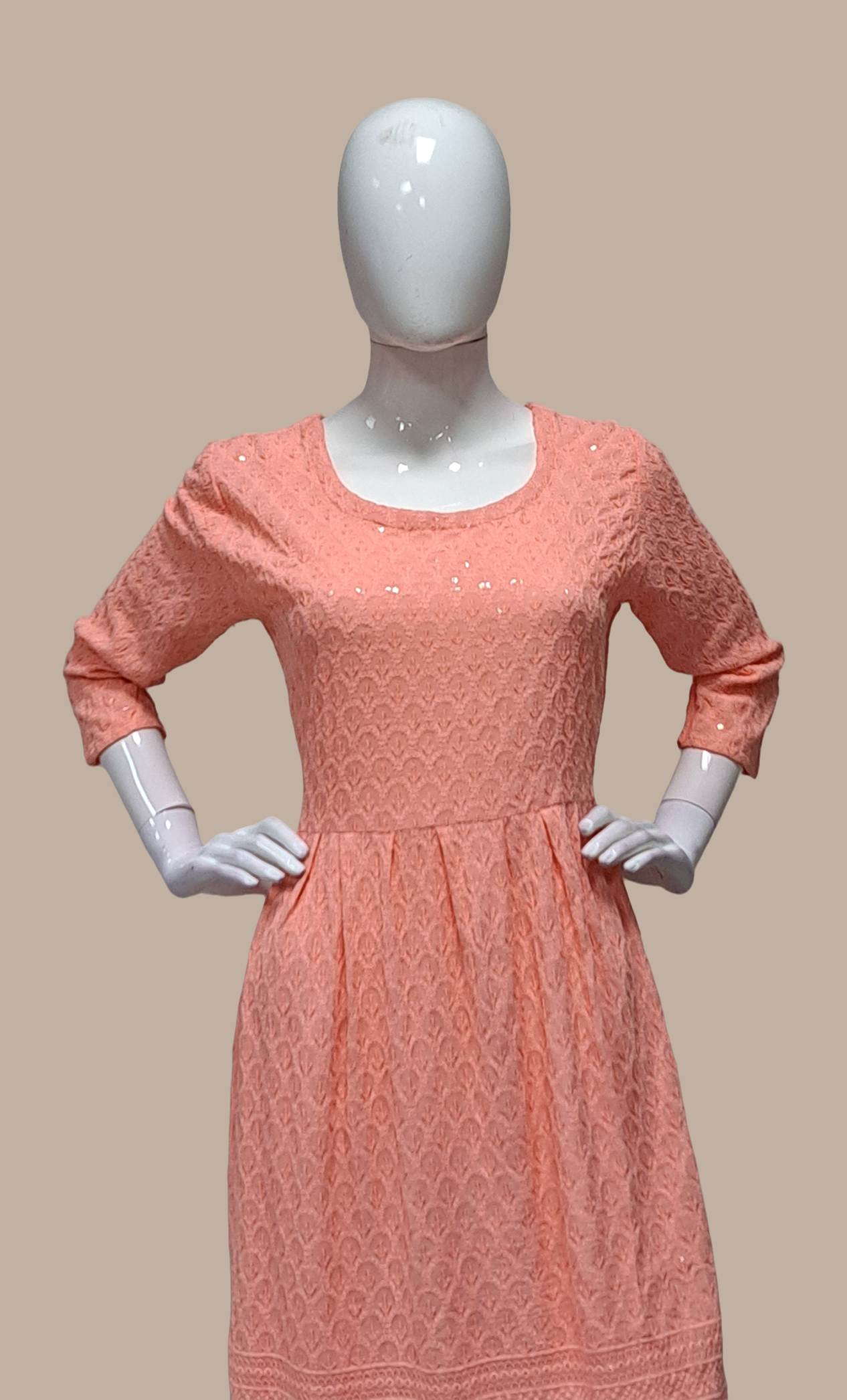 Deep Peach Embroidered Kurti Dress