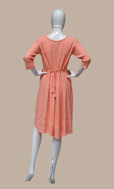 Deep Peach Embroidered Kurti Dress