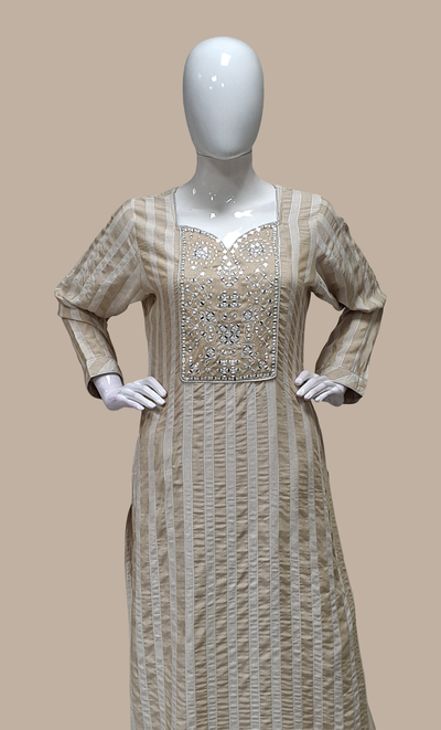 Biscuit Embroidered Kurti Top & Pants