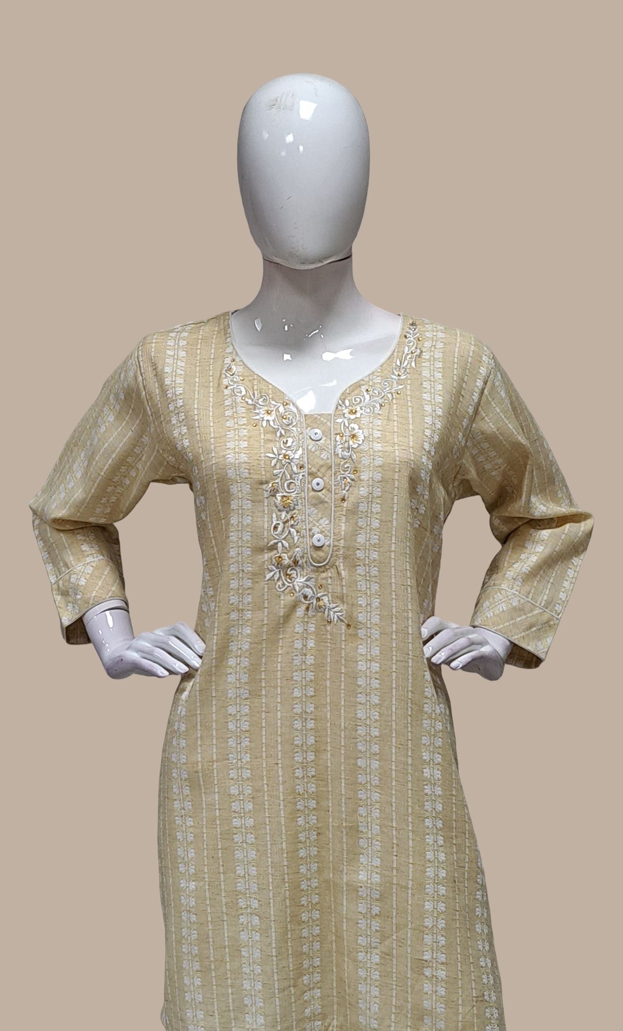 Biscuit Embroidered Kurti Top