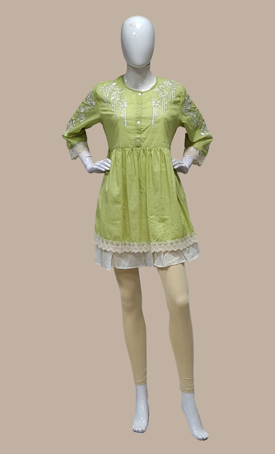 Soft Olive Embroidered Kurti Top