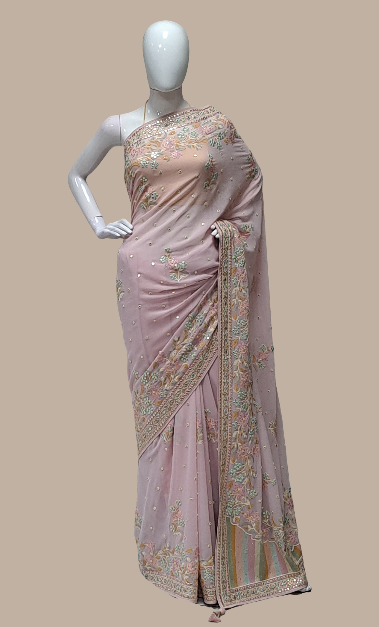 Light Mink Embroidered Sari