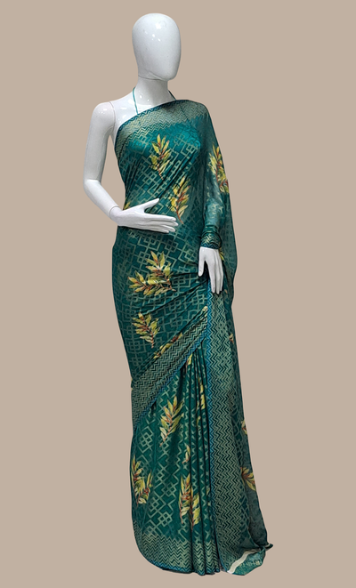 Deep Green Woven Sari