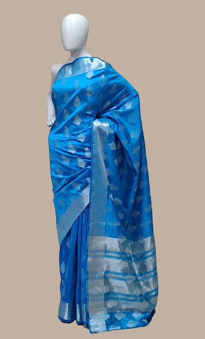 Bright Blue Woven Art Silk Sari