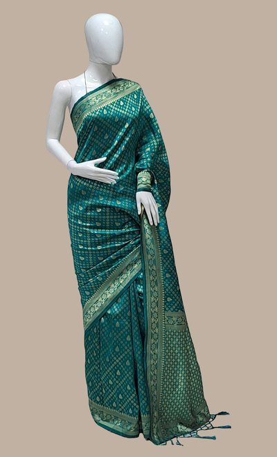 Teal Green Woven Art Silk Sari