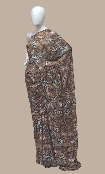 Brown Animal Printed Sari