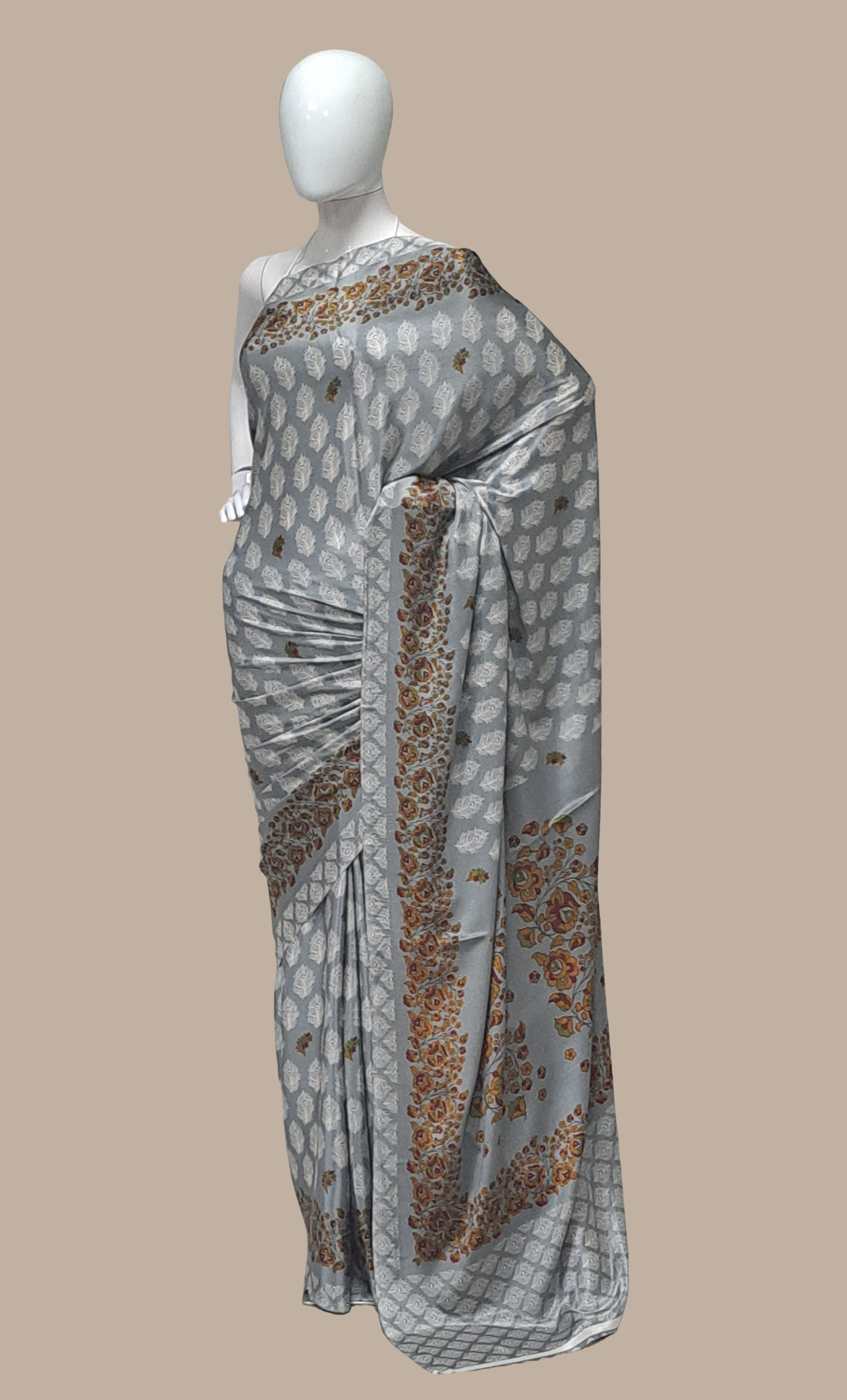Grey Floral Printed Sari