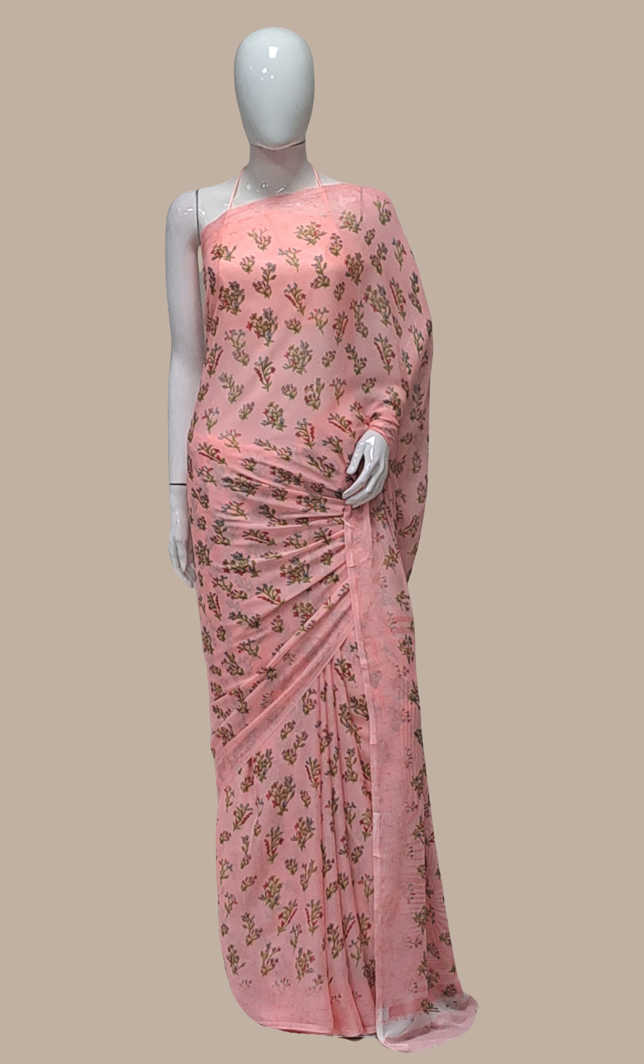 Peach Floral Printed Sari