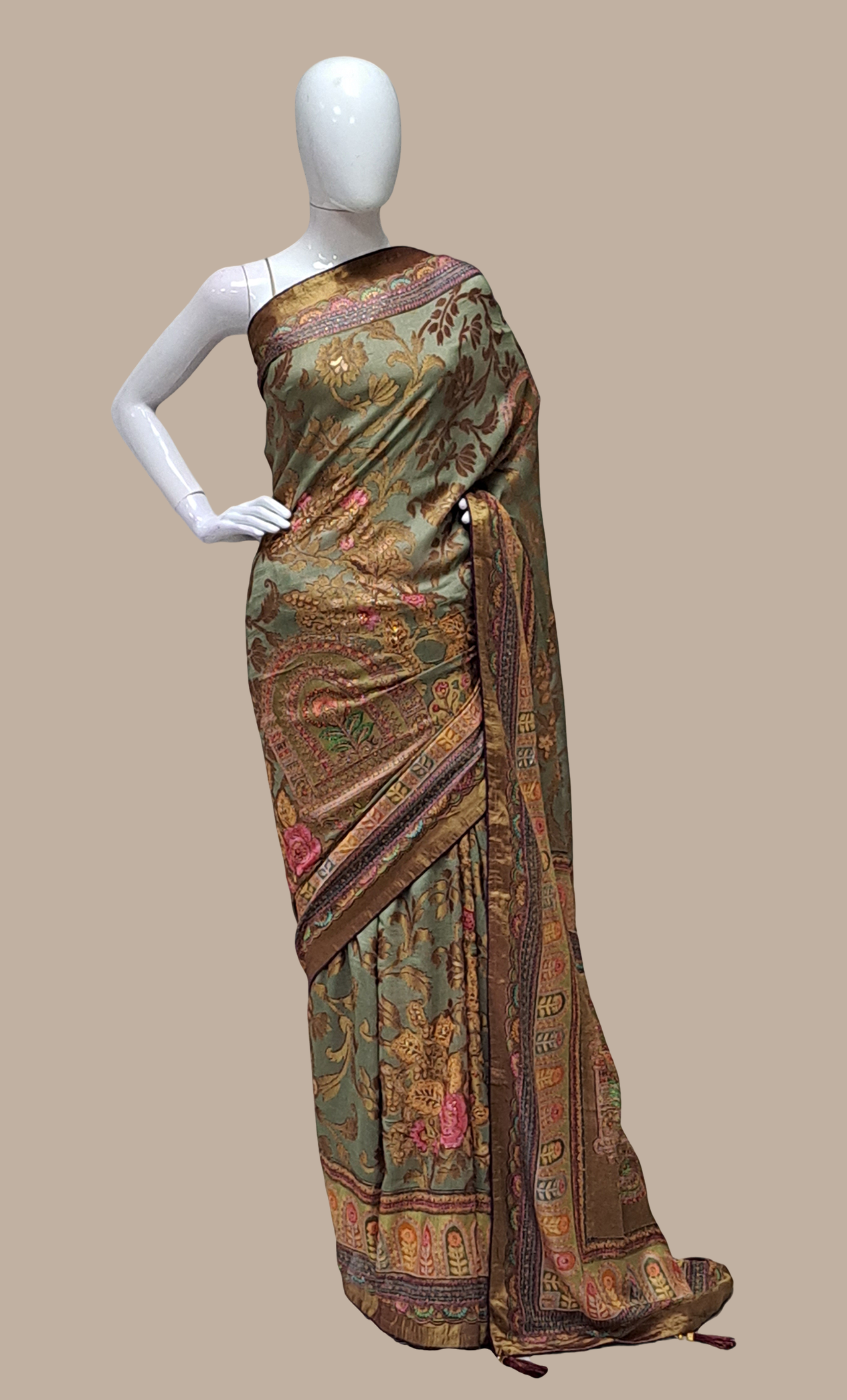 Deep Olive Printed Sari