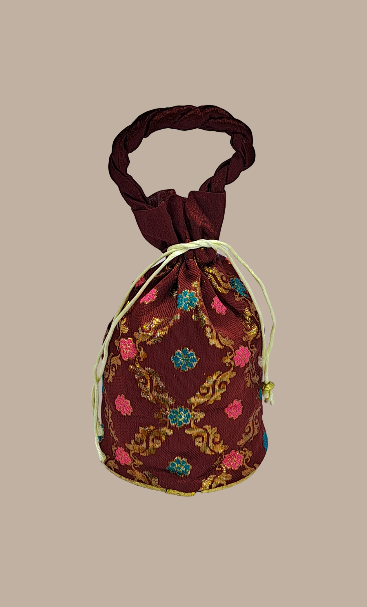 Burgundy Embroidered Pouch Bag