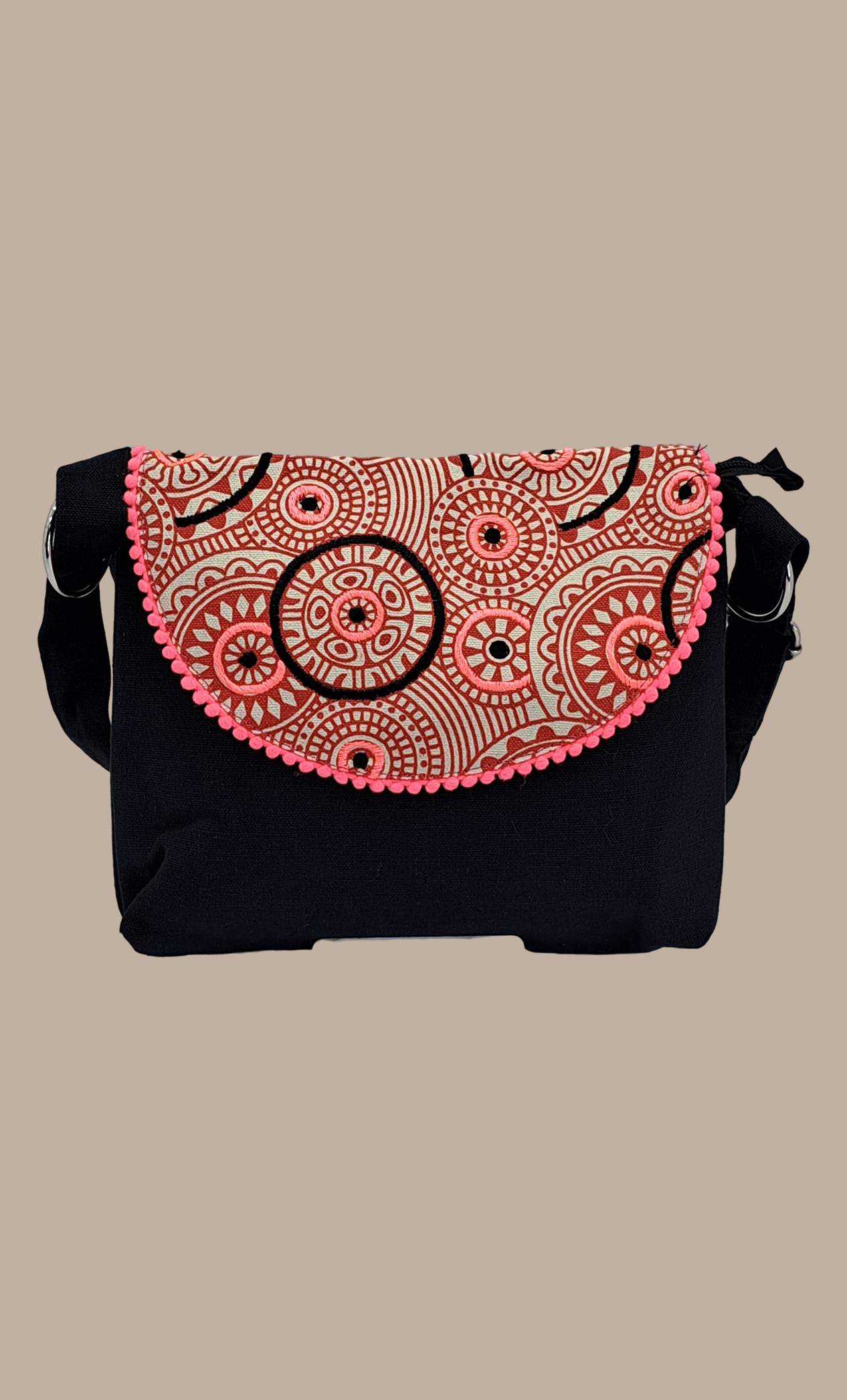 Black Embroidered Sling Bag