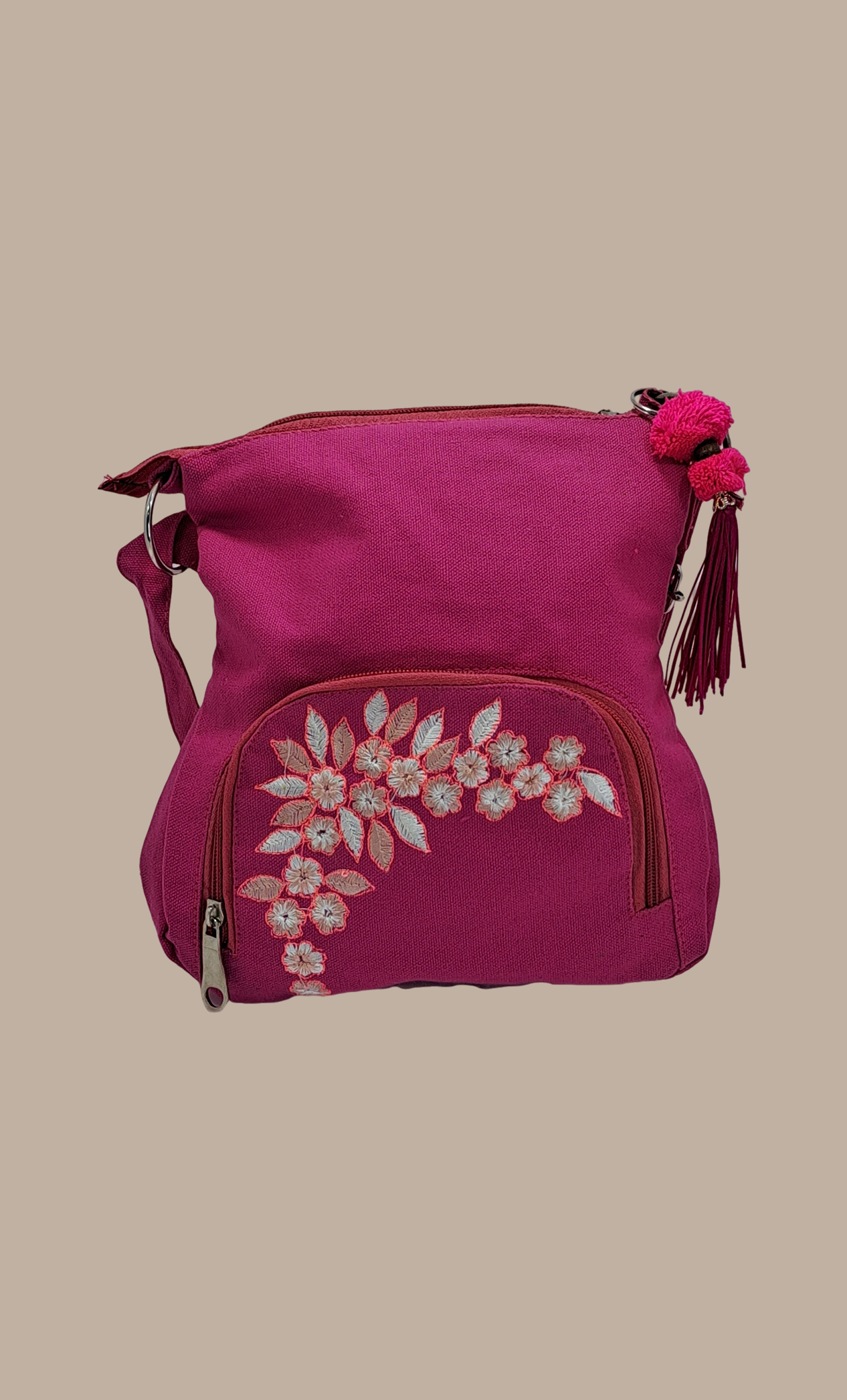 Deep Mink Embroidered Sling Bag