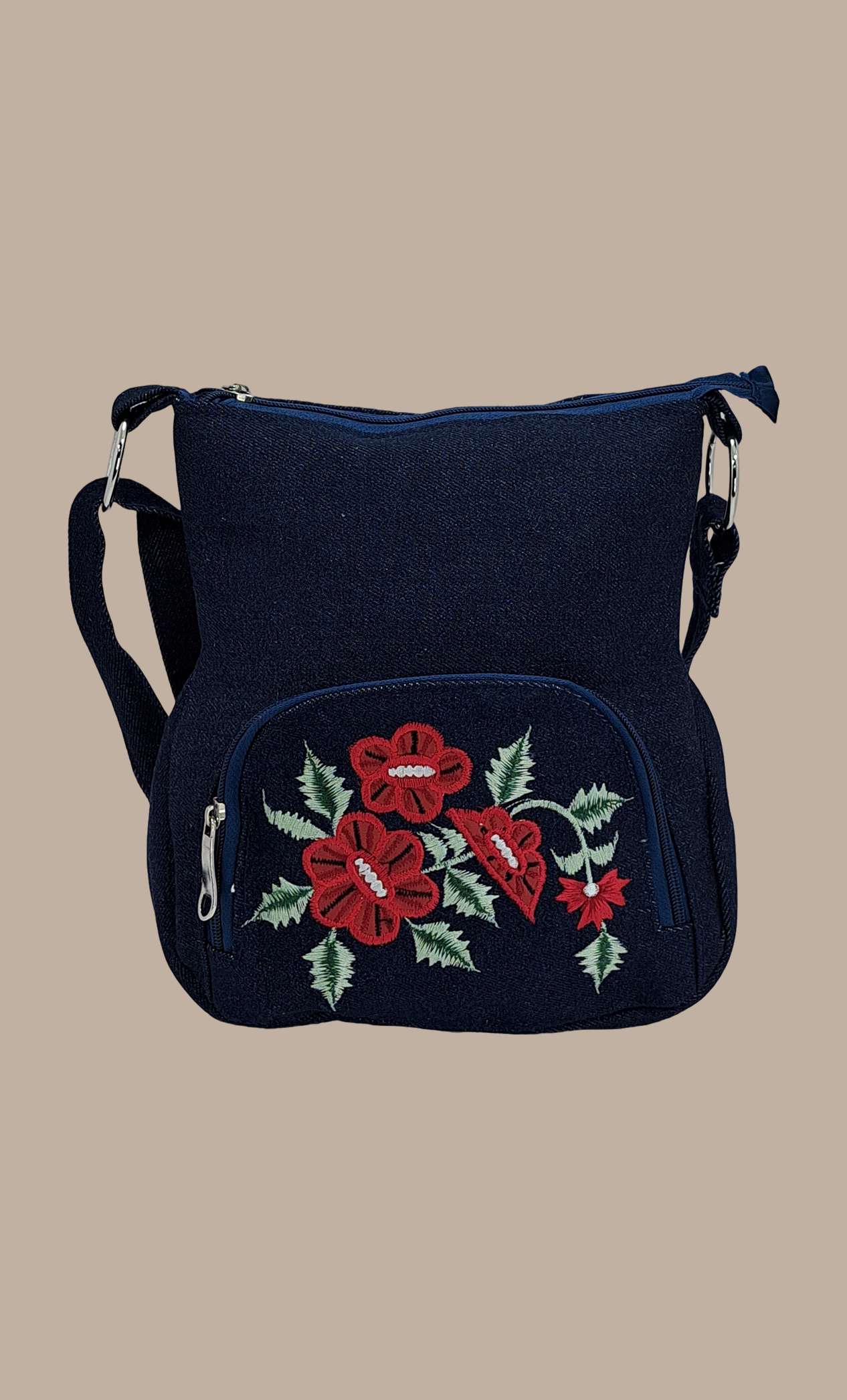 Denim Blue Embroidered Sling Bag