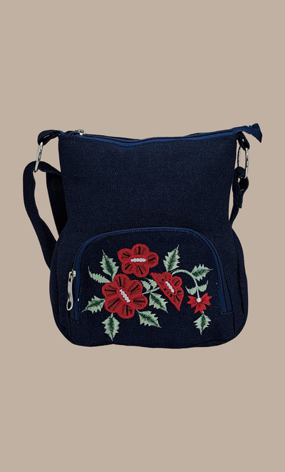 Denim Blue Embroidered Sling Bag