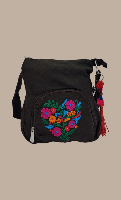 Dark Brown Embroidered Sling Bag